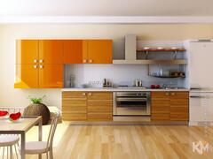 Кухня из пластика «Оранжевая» цвета ваниль, фотография 1